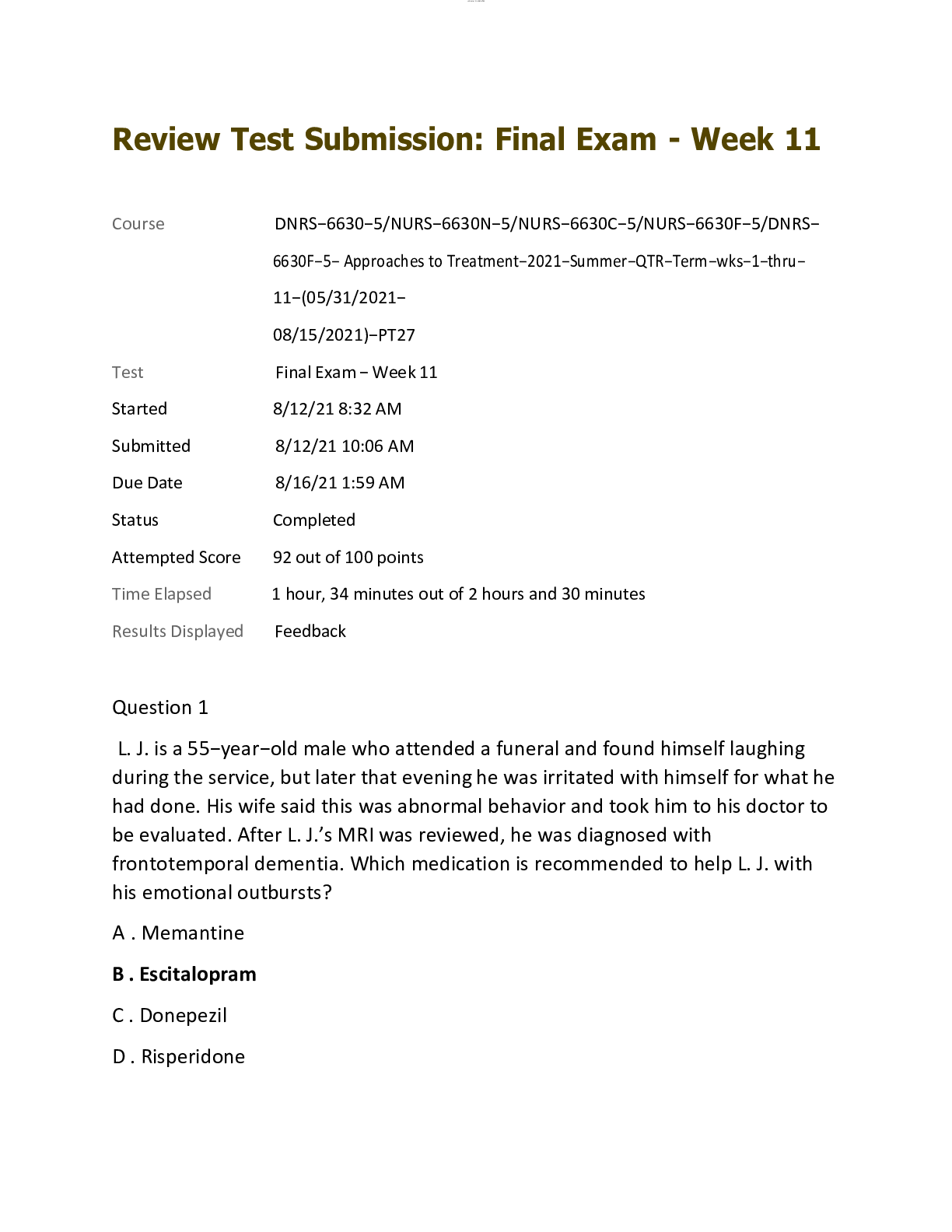 Preview image for NURS 6630 Week 11 Final Exam 2021.